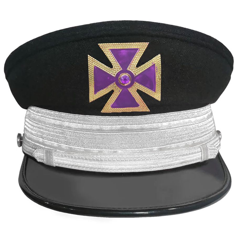 Knights Templar Commandery Fatigue Cap - Purple Metal Cross With Large Strap (Gold/Silver) - Bricks Masons