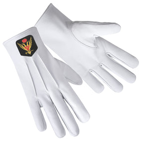 33rd Degree Scottish Rite Glove - White Leather With Gold Emblem - Bricks Masons