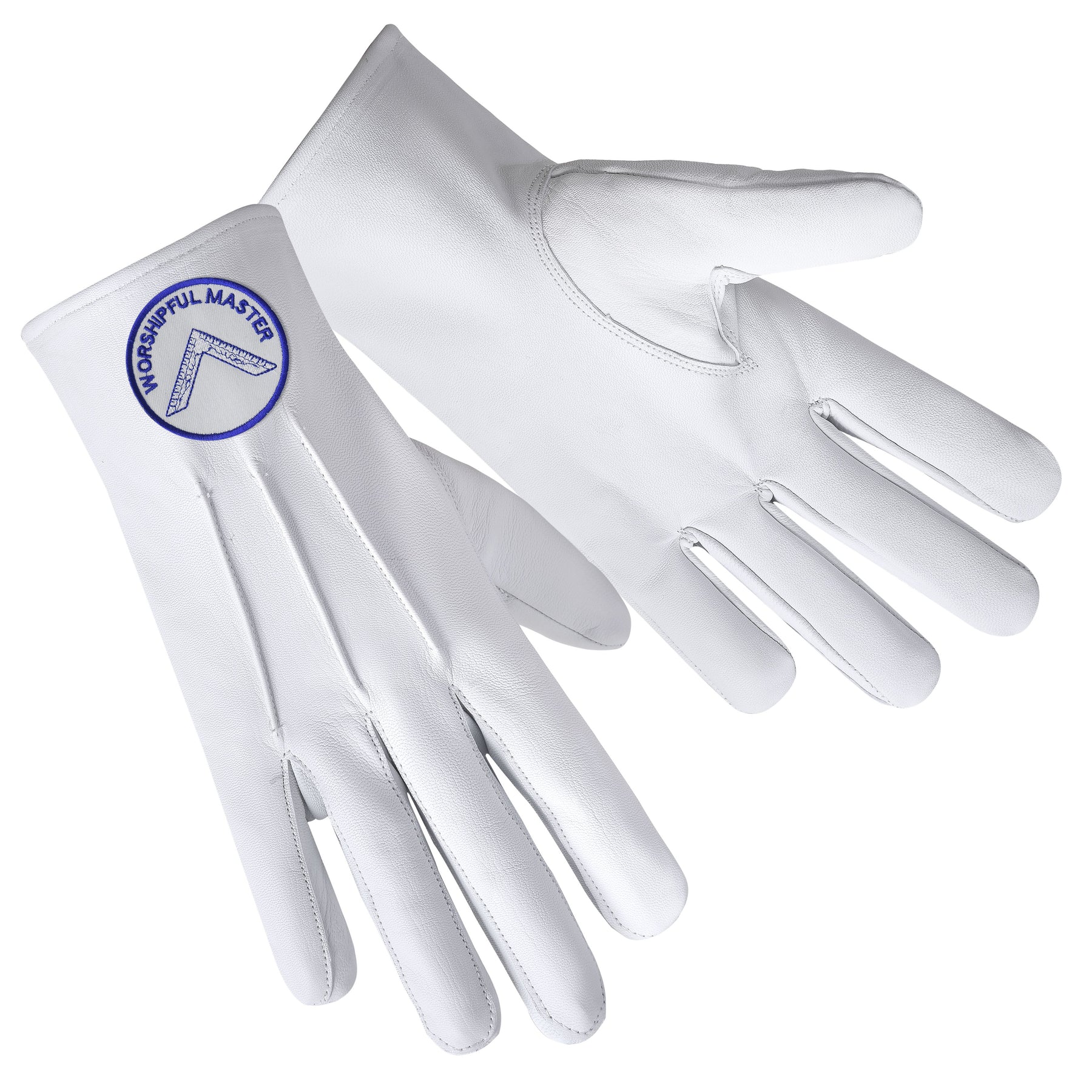 Worshipful Master Blue Lodge Glove - White Leather With Round Patch - Bricks Masons