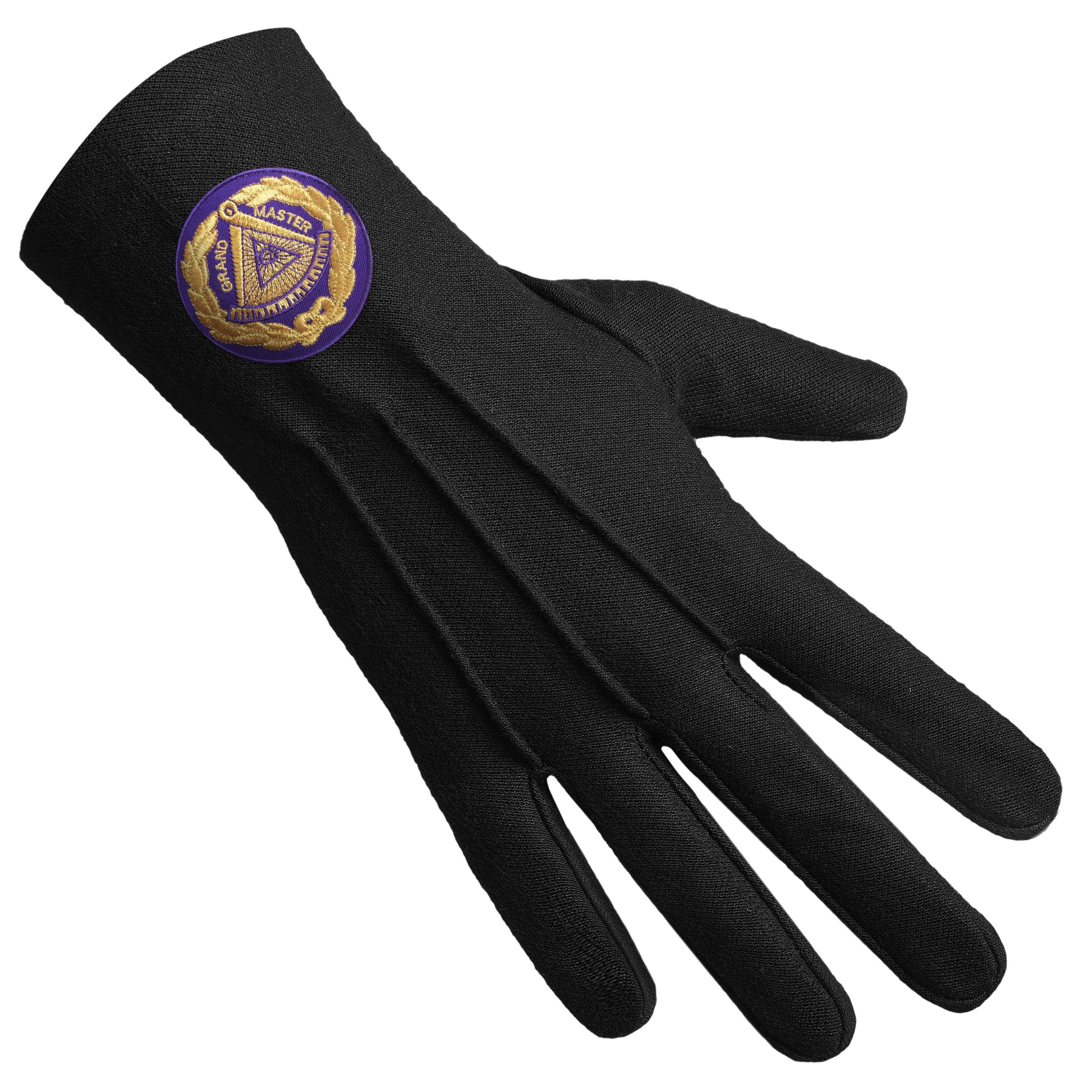 Grand Master Blue Lodge Glove - Pure Black Cotton With Purple Patch - Bricks Masons