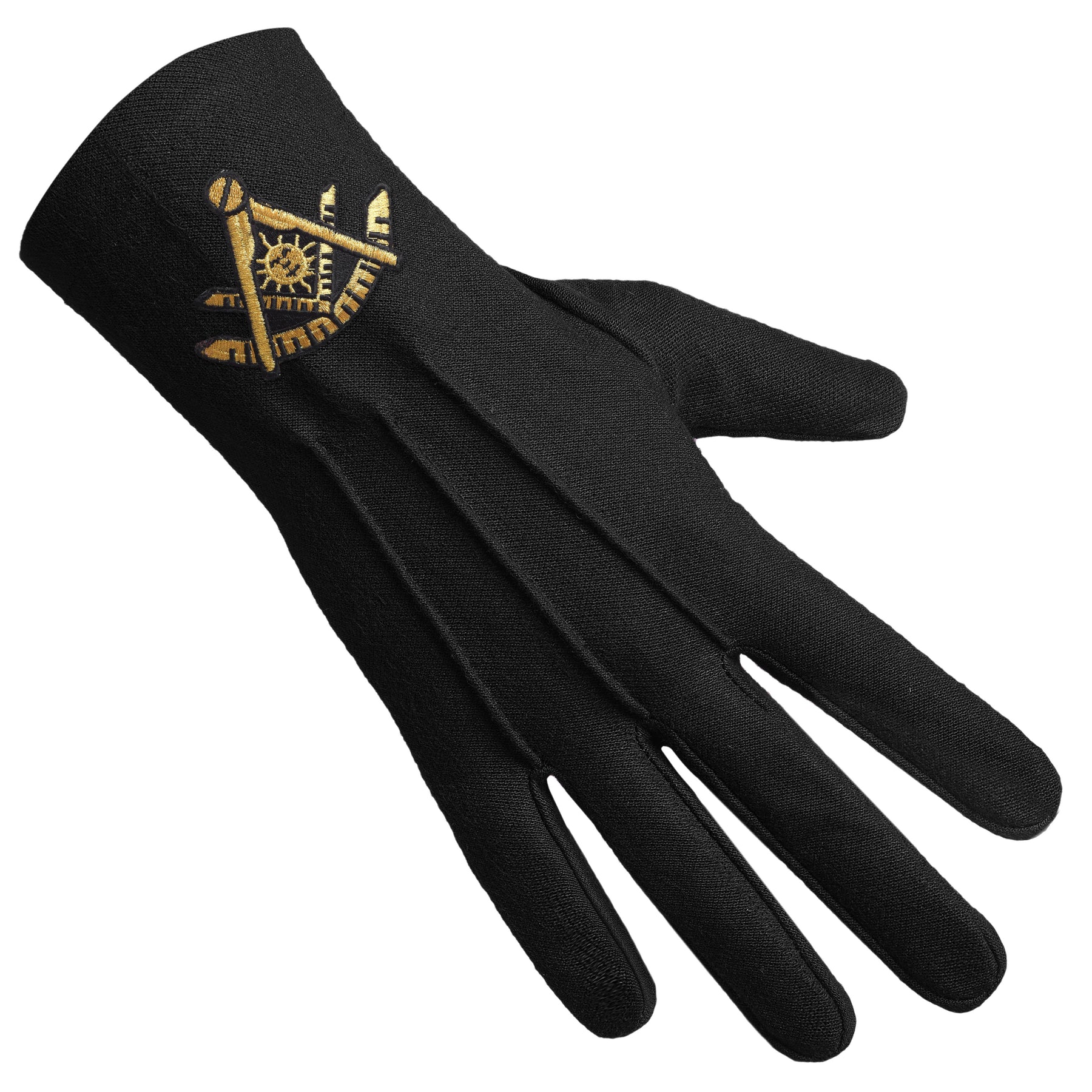 Past Master Blue Lodge California Regulation Glove - Black Cotton Gold Emblem - Bricks Masons