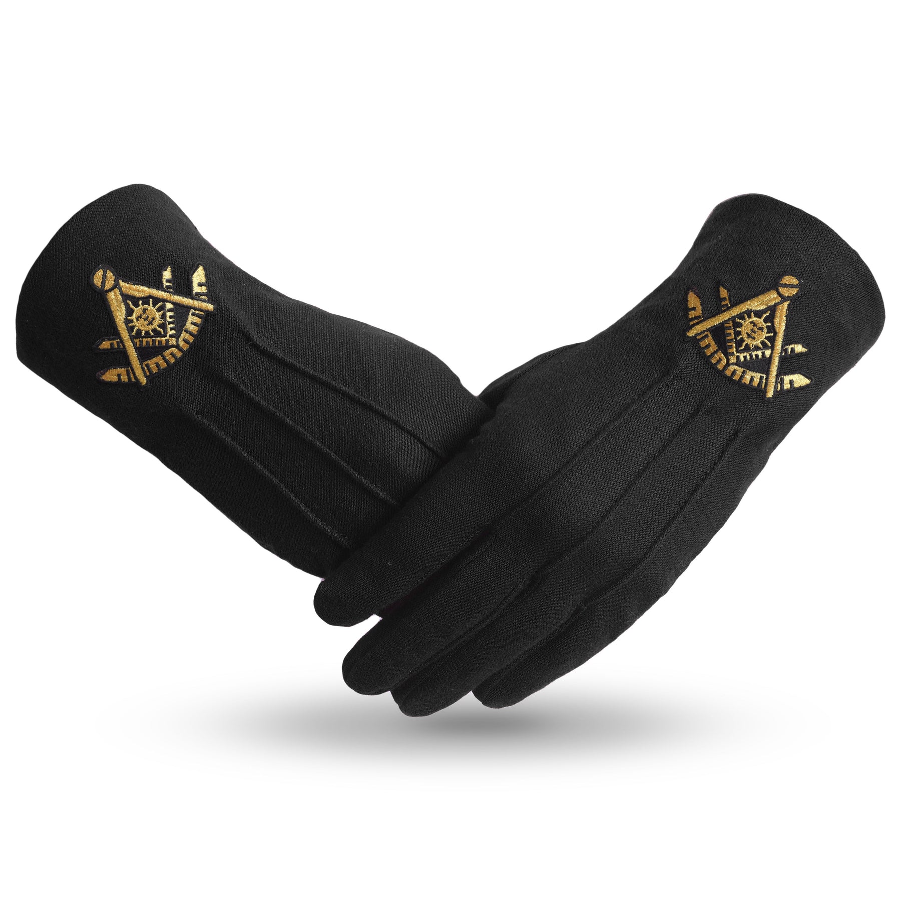 Past Master Blue Lodge California Regulation Glove - Black Cotton Gold Emblem - Bricks Masons