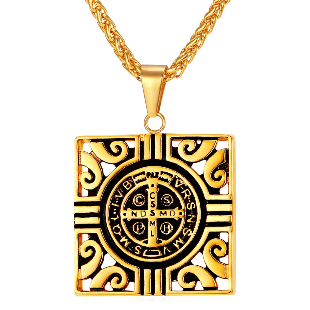 Knights Templar Commandery Necklace - Saint Benedict Pendant Stainless Steel - Bricks Masons