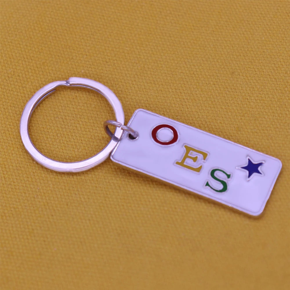 OES Keychain - Zinc Alloy White Plaque - Bricks Masons