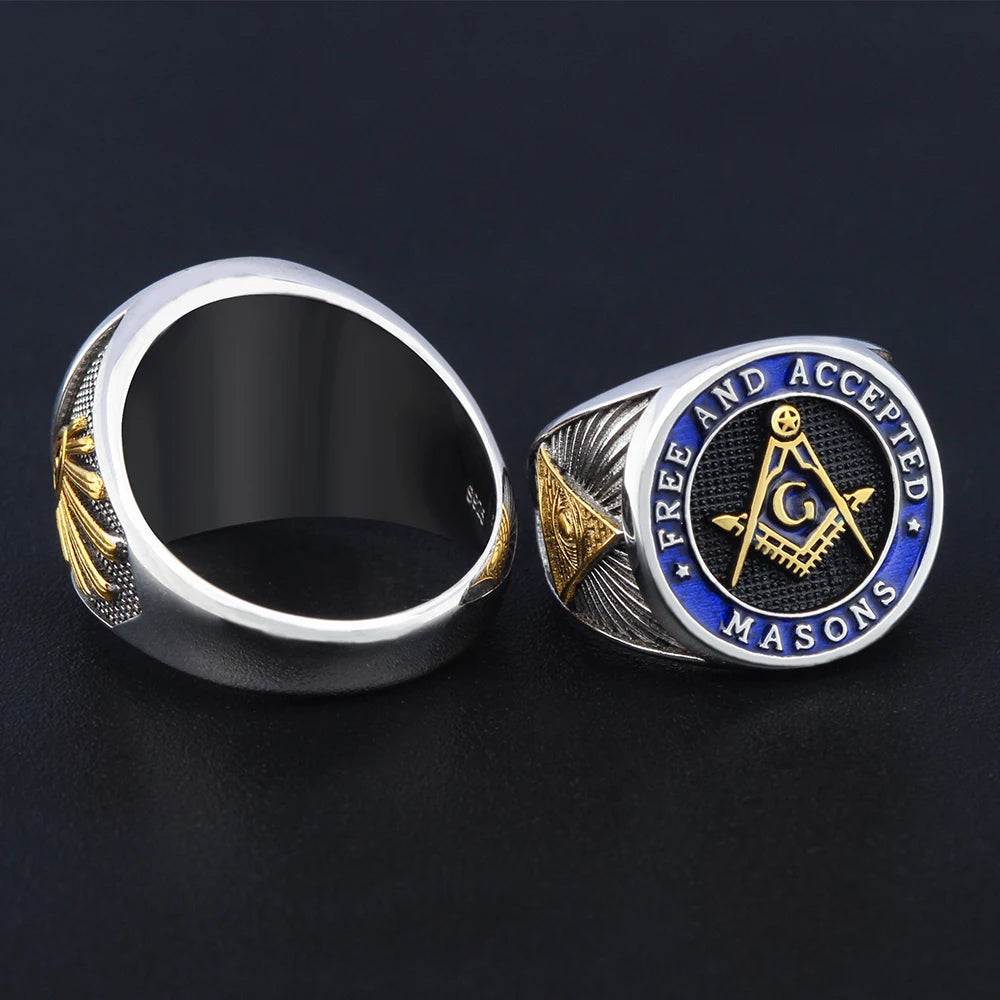 Master Mason Blue Lodge Ring - Free and Accepted Masons with S&C G Eye of Providence