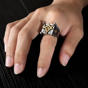 Master Mason Blue Lodge Ring - Silver Sun Moon geometric - Bricks Masons