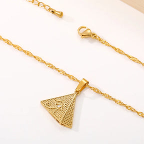 Ancient Egypt Necklace - Triangle Pyramid Eye of Horus Stainless Steel - Bricks Masons