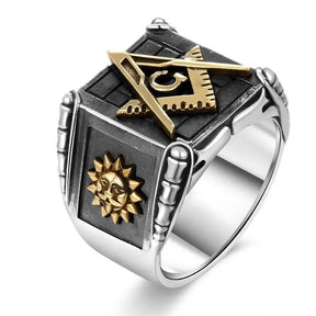 Master Mason Blue Lodge Ring - Silver Sun Moon geometric - Bricks Masons