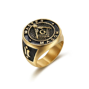 Master Mason Blue Lodge Ring - Gold & Black Color Stainless Steel - Bricks Masons