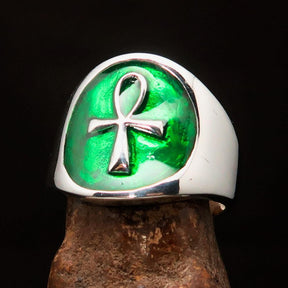 Ancient Egypt Ring - Green Sterling Silver Ankh