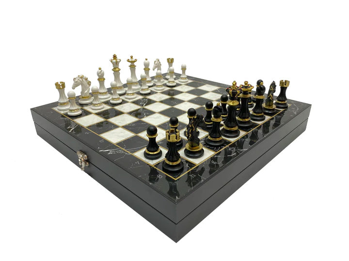 Order Of Malta Chess Set - Black Marble Pattern - Bricks Masons