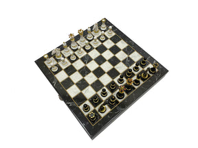 Knights Templar Chess Set - Black Marble Pattern - Bricks Masons