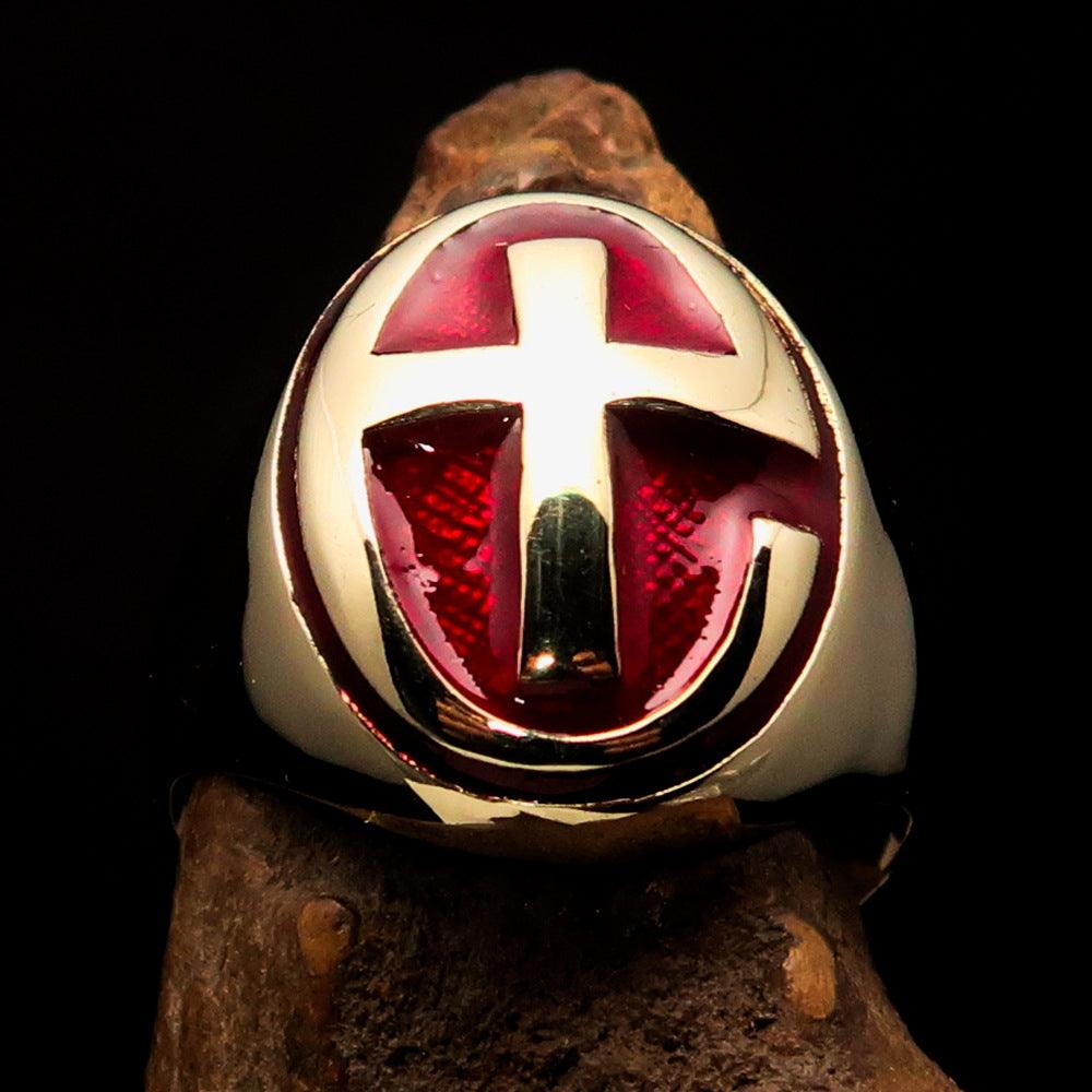 Knights Templar Commandery Ring - Gold & Red Cross Solid Brass