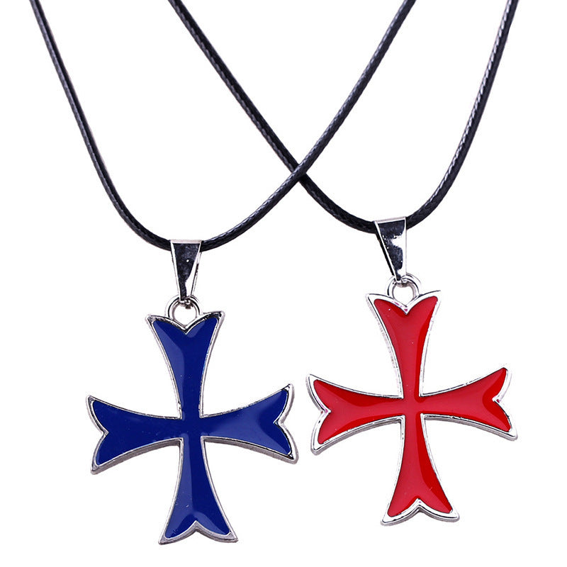 Knights Templar Commandery Necklace - Various Colors Cross-Shaped Pendant - Bricks Masons