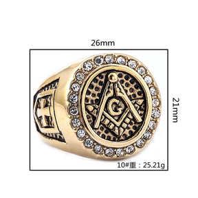 Master Mason Blue Lodge Ring - Black and Gold Zirconia Square & Compass G - Bricks Masons