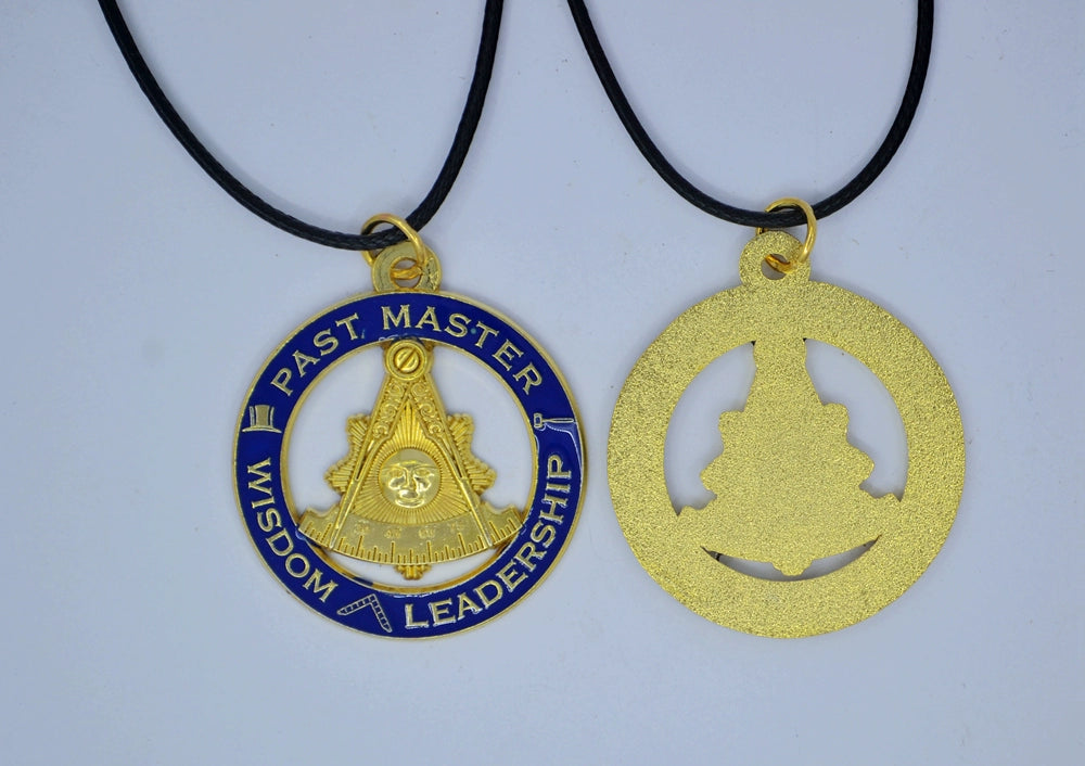Past Master Blue Lodge Necklace - Blue & Gold Wisdom & Leadership Pendant - Bricks Masons