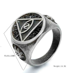 Eye Of Providence Ring - Stainless Steel In Vintage Stone Color - Bricks Masons