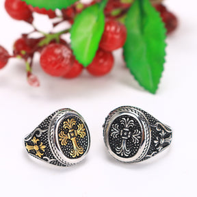 Knights Templar Commandery Ring - Gold Titanium Steel Polished - Bricks Masons