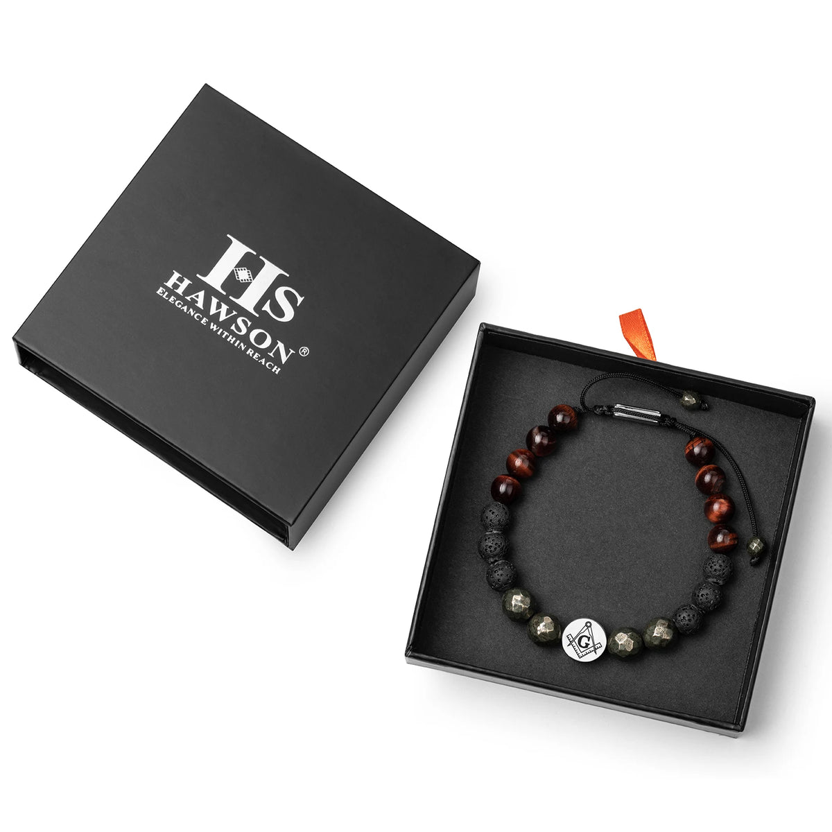 Master Mason Blue Lodge Bracelet - Stainless Steel With Natural Tiger Eye Stones - Bricks Masons