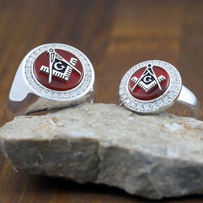 Meister-Freimaurer-Ring der Blauen Loge – Winkelmaß und Zirkel, Sterlingsilber-Ring