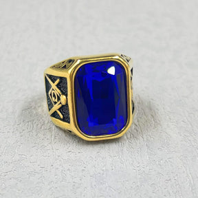 Master Mason Blue Lodge Ring - Stainless Steel With Various Stone Colors - Bricks Masons