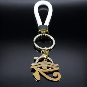 Ancient Egypt Keychain - Eye of Horus Stainless Steel Gold Pendant - Bricks Masons