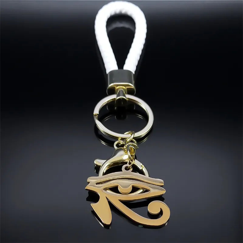 Ancient Egypt Keychain - Eye of Horus Stainless Steel Gold Pendant - Bricks Masons