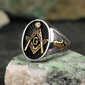 Master Mason Blue Lodge Ring - Stainless Steel Gold Color Anillos - Bricks Masons