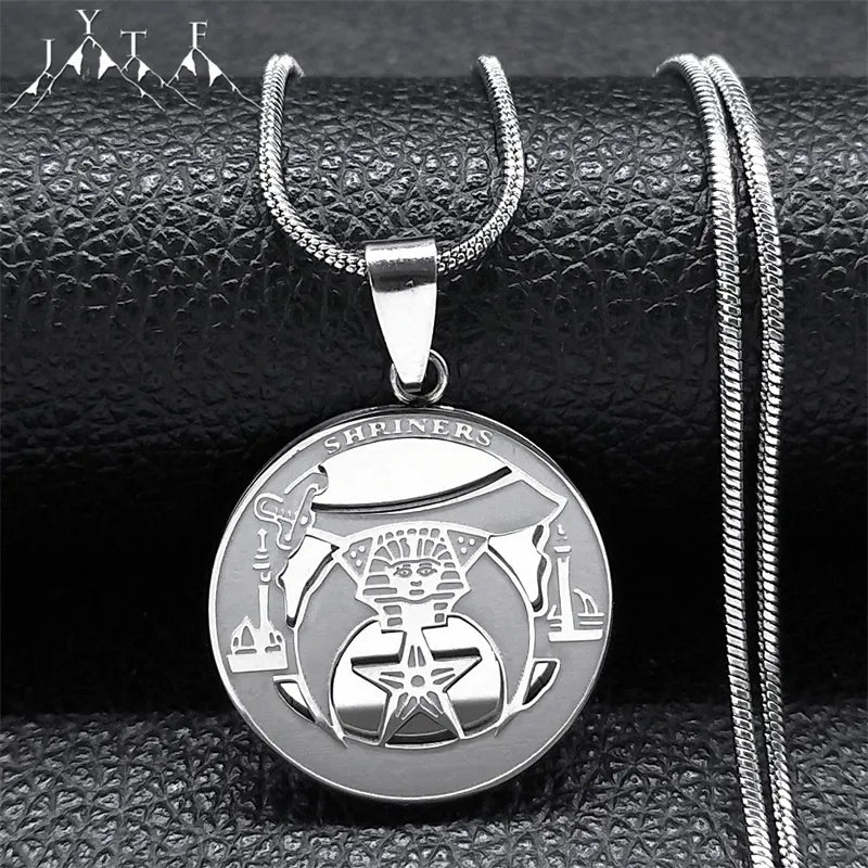 Shriners Necklace - Stainless Steel Silver Color - Bricks Masons