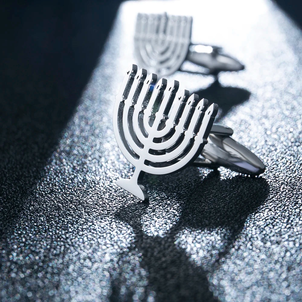 Ancient Israel Cufflink - Menorah Stainless Steel - Bricks Masons