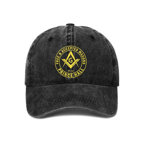 Master Mason Blue Lodge Baseball Cap - Prince Hall Square Compass - Bricks Masons