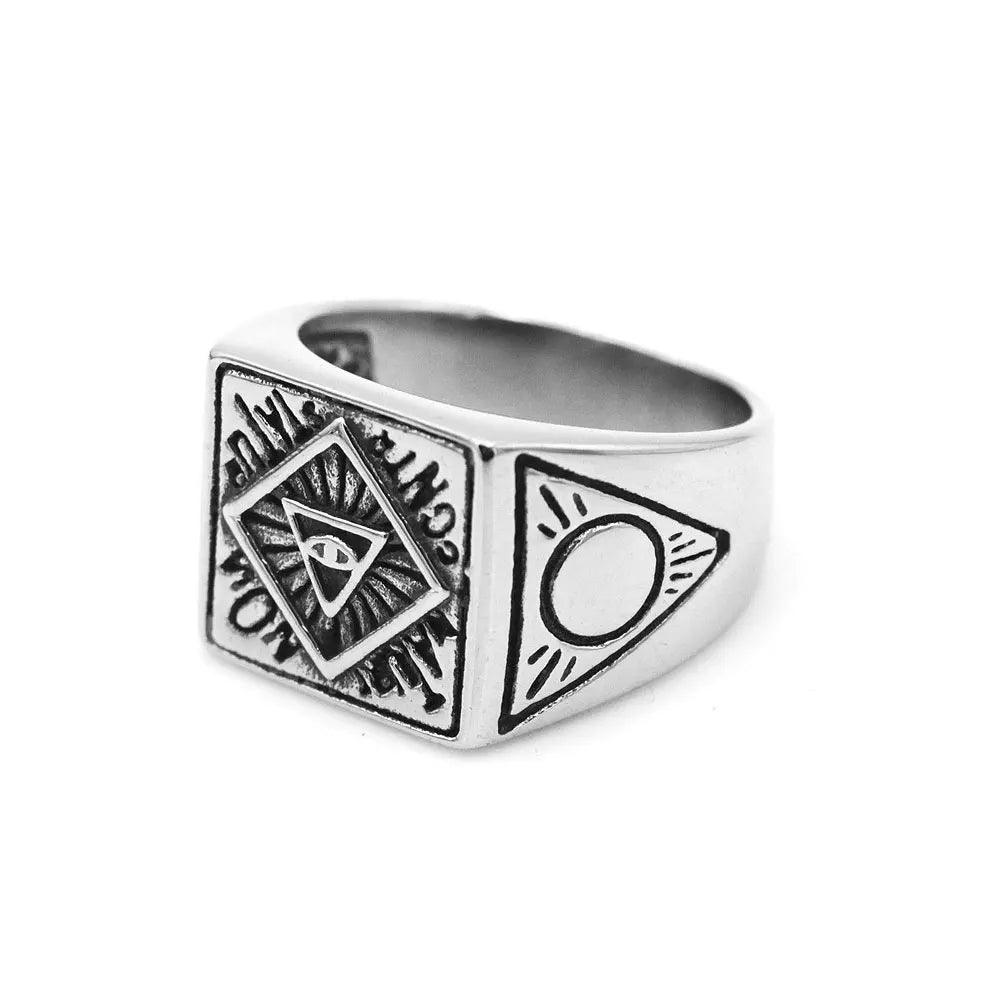 CORVICI Brand Stainless Steel All-seeing Eye of Providence Rings Ring Punk Gothic Biker Fashion Jewelry For Men Women Gift - Bricks Masons