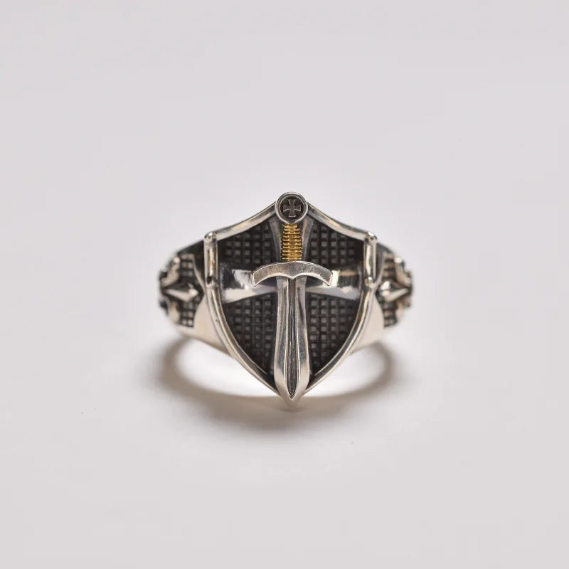 Knights Templar Commandery Ring - Silver Zinc Alloy Templar Sword & Shield