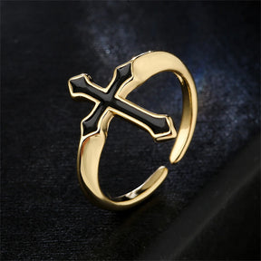 Knights Templar Commandery Ring - Black Cross Gold Copper Resizable - Bricks Masons