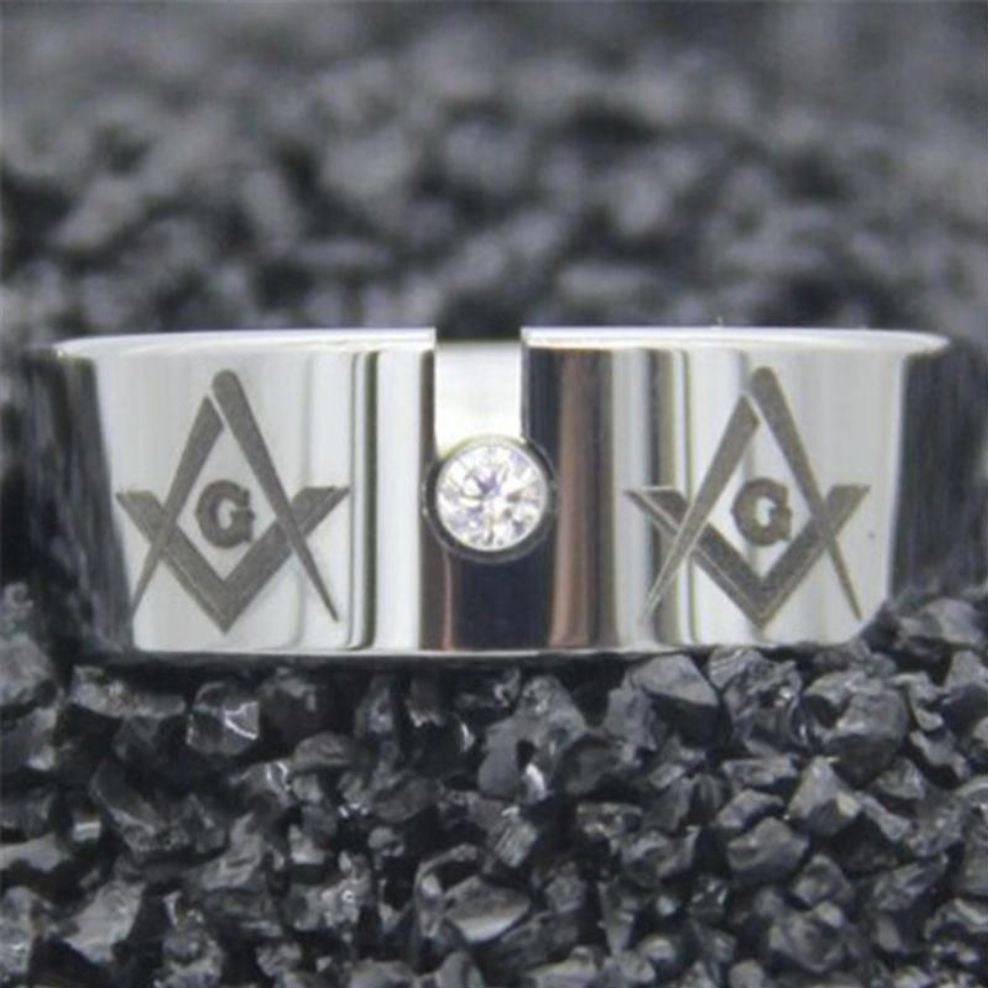 Master Mason Blue Lodge Ring - Silver Pipe With CZ Stone