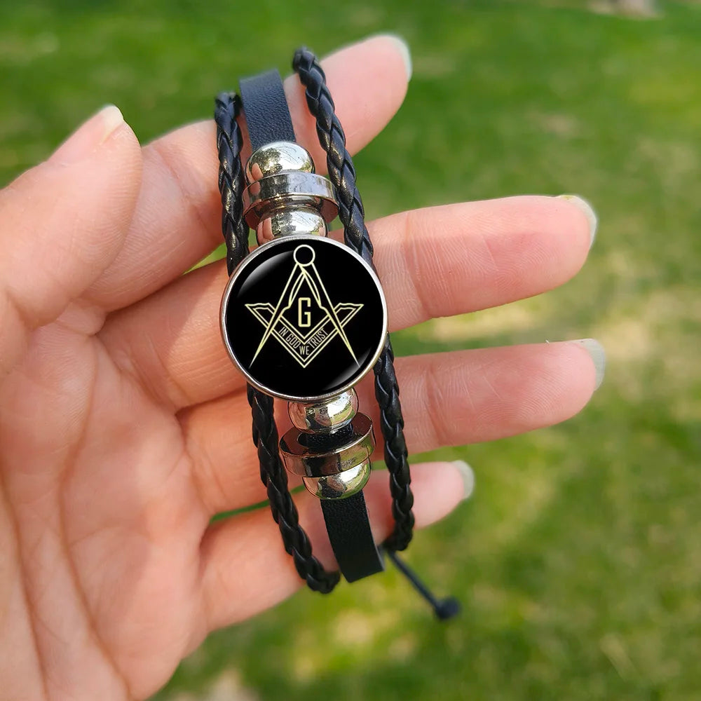 Meister-Freimaurer-Armband der Blauen Loge – Winkelmaß und Zirkel mit G-Armbändern