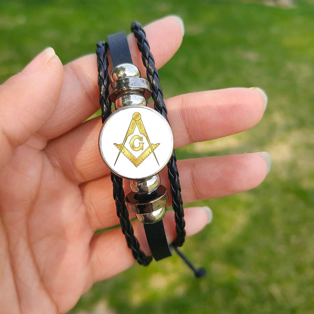 Meister-Freimaurer-Armband der Blauen Loge – Winkelmaß und Zirkel mit G-Armbändern