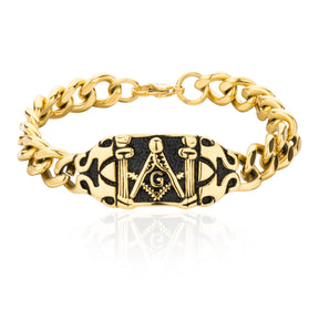 Master Mason Blue Lodge Bracelet - Gold Stainless Steel Square & Compass G - Bricks Masons