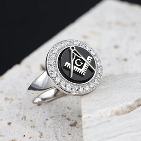 Meister-Freimaurer-Ring der Blauen Loge – Winkelmaß und Zirkel, Sterlingsilber-Ring