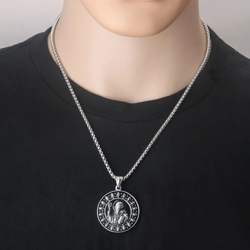 Knights Templar Commandery Necklace  - Stainless Steel Saint St. Benedict - Bricks Masons