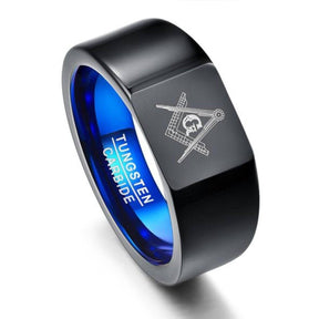 Master Mason Blue Lodge Ring - Black & Blue Tungsten Personalizable