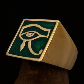 Ancient Egypt Keychain - Green & Gold Eye of Horus Solid Brass - Bricks Masons