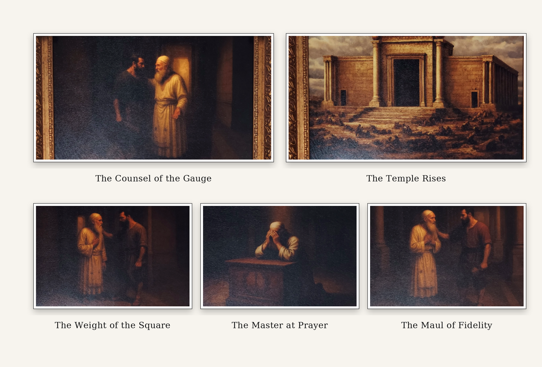 Framed Masonic Art - The Five-piece Chronological Series - Bricks Masons