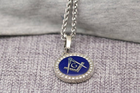 Master Mason Blue Lodge Necklace - Sterling Silver Square & Compass G - Bricks Masons