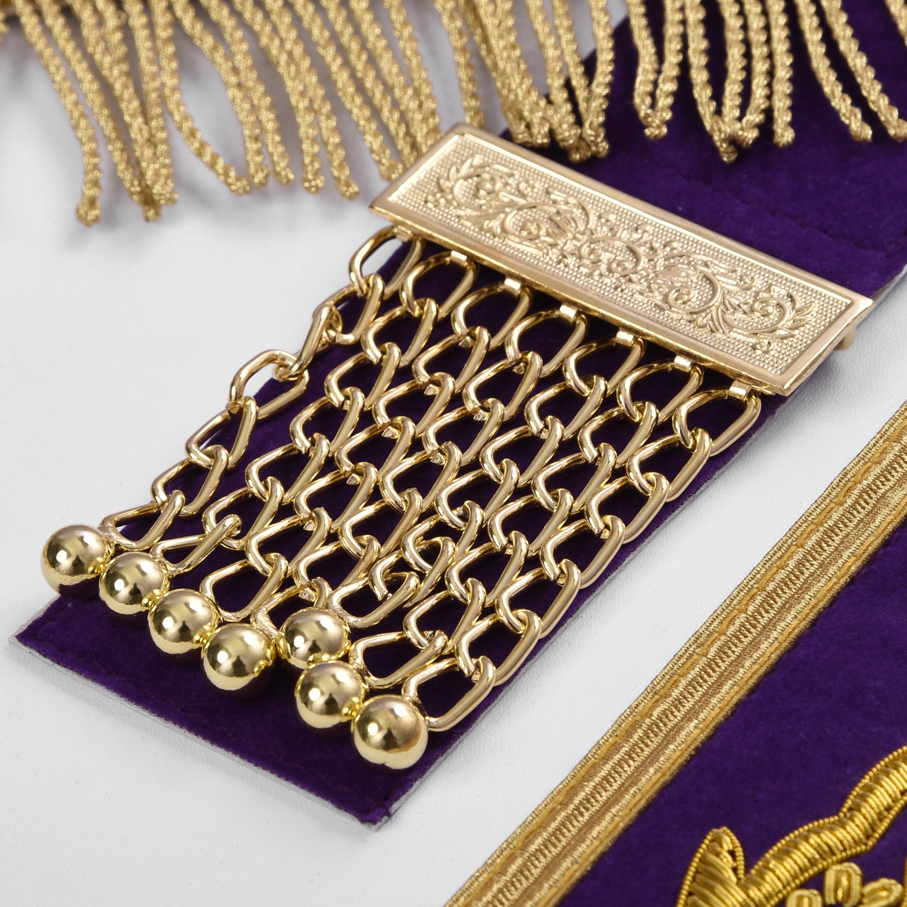 Grand Master Blue Lodge Apron - Purple Velvet Gold Bullion With Golden Braid Fringe - Bricks Masons