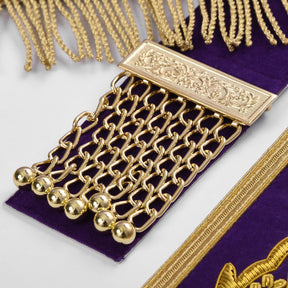 Grand Master Blue Lodge Apron - Purple Velvet Gold Bullion With Golden Braid Fringe - Bricks Masons