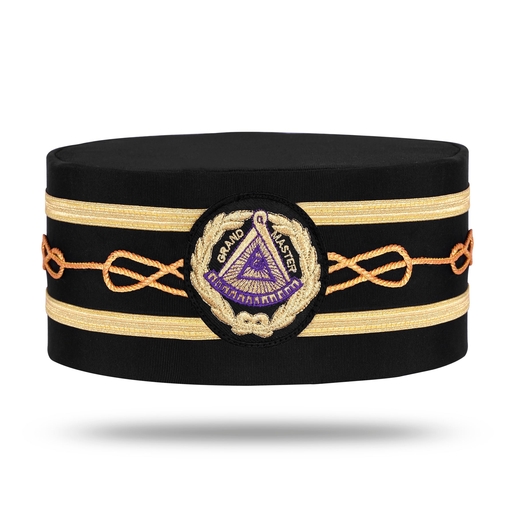 Grand Master Blue Lodge Crown Cap - Black Machine Embroidery Patch With Two Braids - Bricks Masons