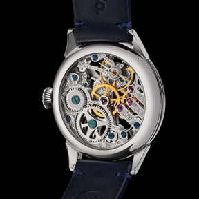 Master Mason Blue Lodge Wristwatch - Silver Skeleton With Stones - Bricks Masons