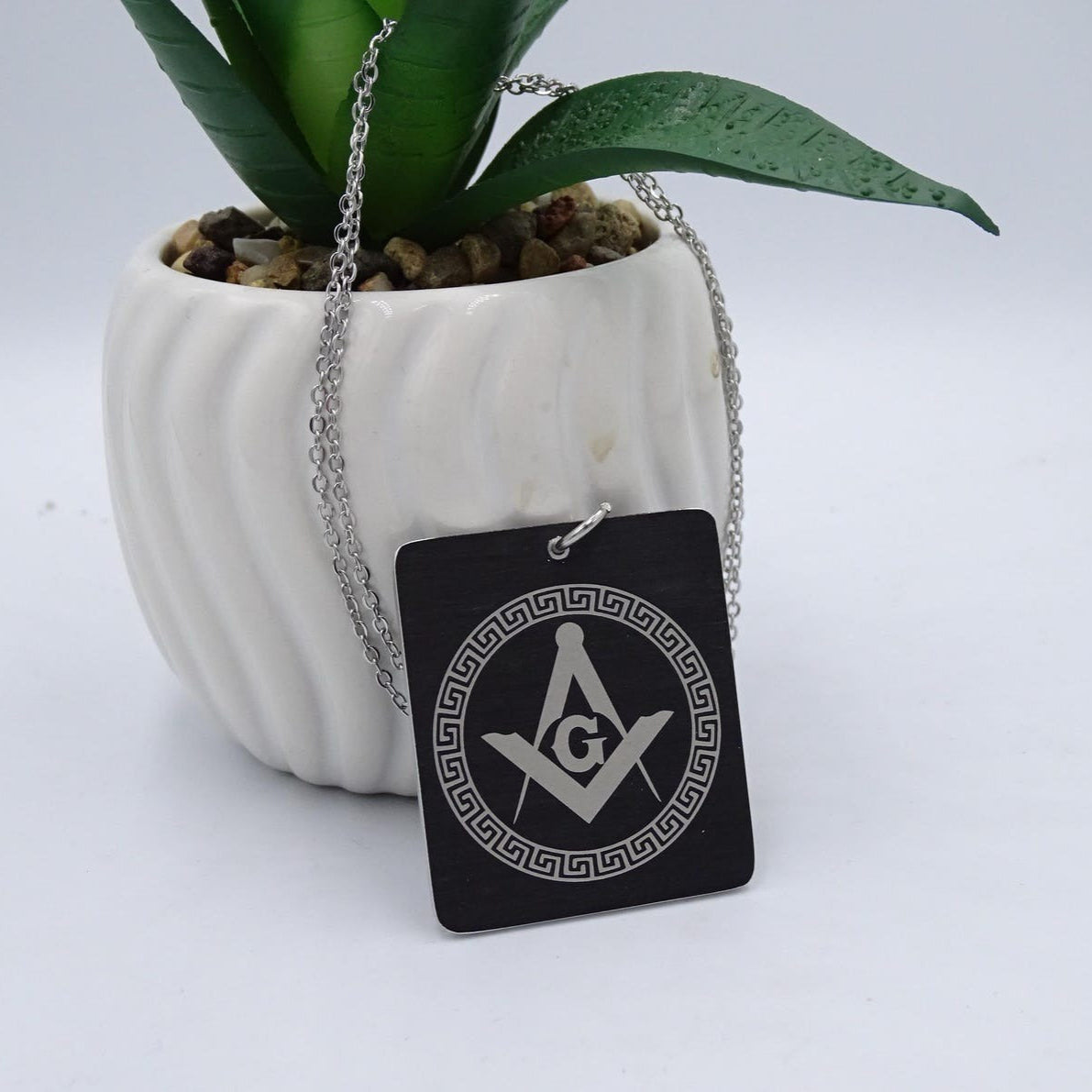 Master Mason Blue Lodge Necklace - Black Anodized Aluminium Pendant - Bricks Masons