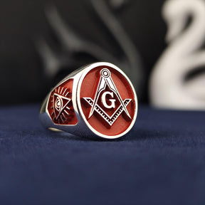 Master Mason Blue Lodge Ring - Red Square & Compass G Personalized - Bricks Masons